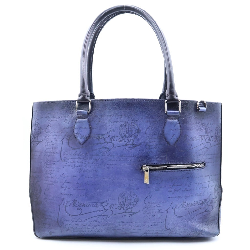 Berluti(ベルルッティ) カリグラフィ トゥジュール スクリット レザー トートバッグ ショルダーバッグ ハンドバッグ ネイビー