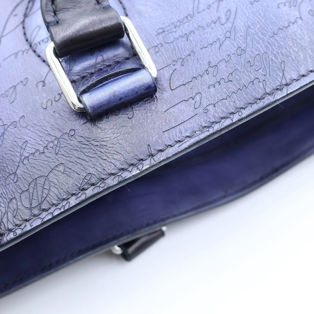 Berluti(ベルルッティ) カリグラフィ トゥジュール スクリット レザー トートバッグ ショルダーバッグ ハンドバッグ ネイビー