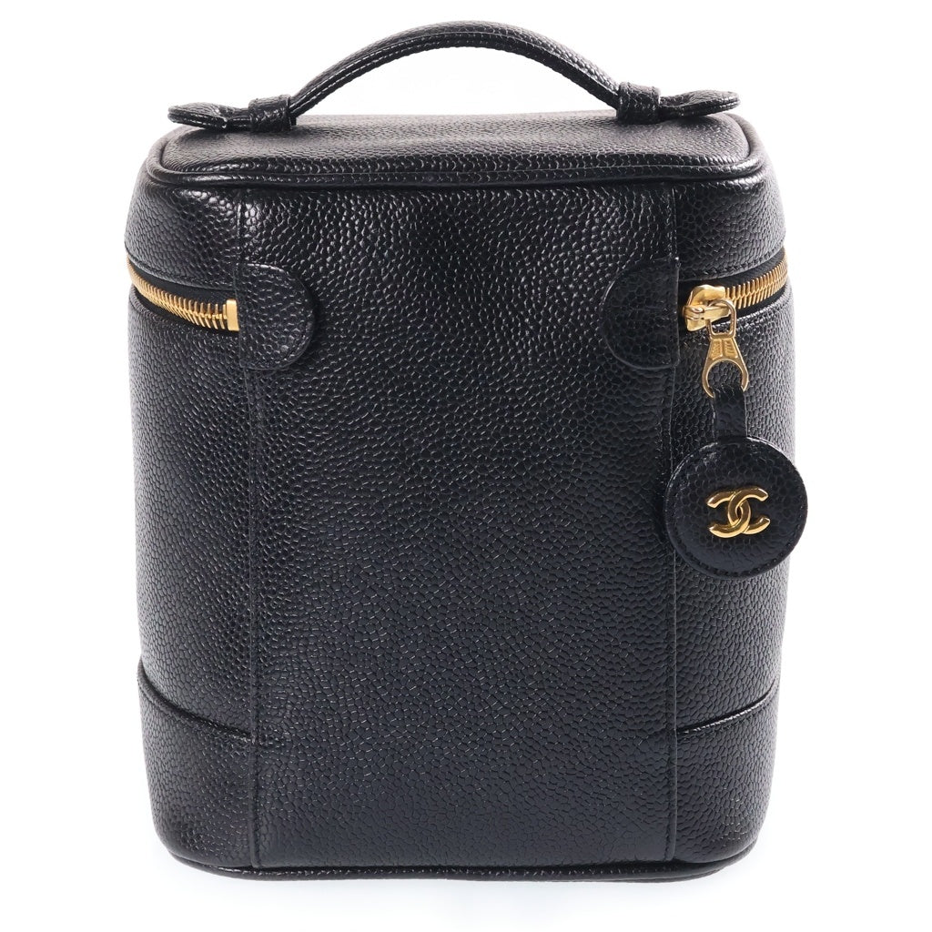 CHANEL(シャネル) ココマーク キャビアスキン ゴールド金具 バニティバッグ ハンドバッグ ポーチ 3番台 ブラック A01998 レディース