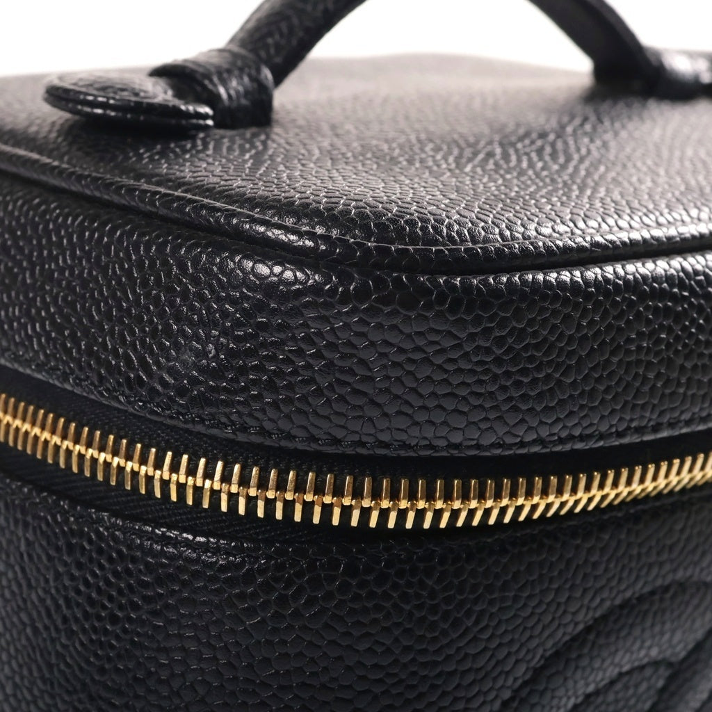 CHANEL(シャネル) ココマーク キャビアスキン ゴールド金具 バニティバッグ ハンドバッグ ポーチ 3番台 ブラック A01998 レディース
