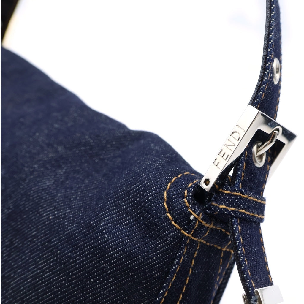 FENDI(フェンディ) マンマバケット ワン ショルダーバッグ シルバー金具 デニム ブルー レディース