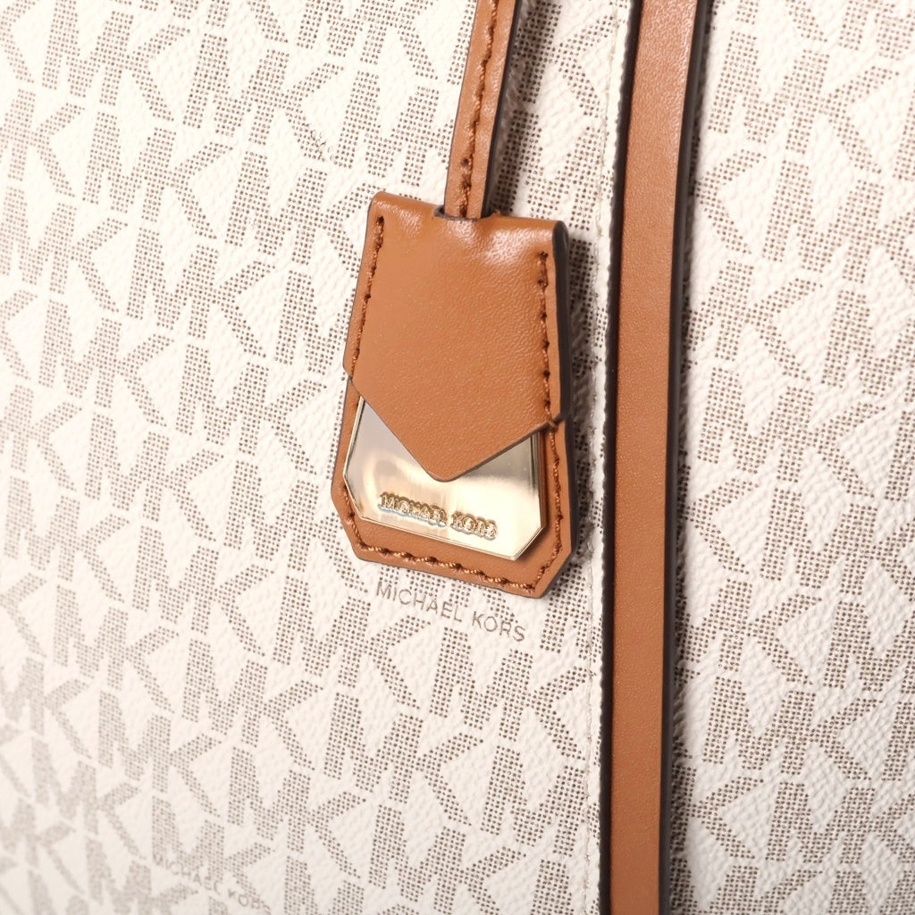 MICHAEL KORS(マイケルコース) MKシグネチャー ホイットニー トートバッグ ホワイト×ブラウン PVC×レザー レディース