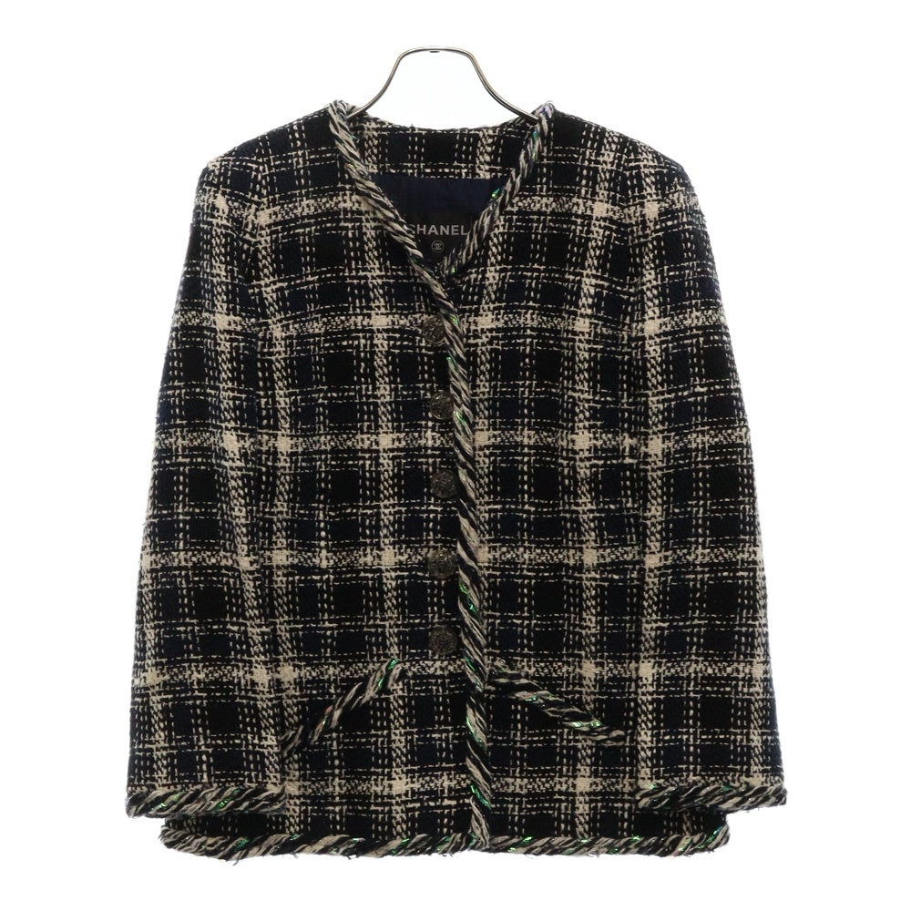 CHANEL(シャネル) ツイードジャケット ホログラムテープ ネイビー×ホワイト ツイード #38 P58787