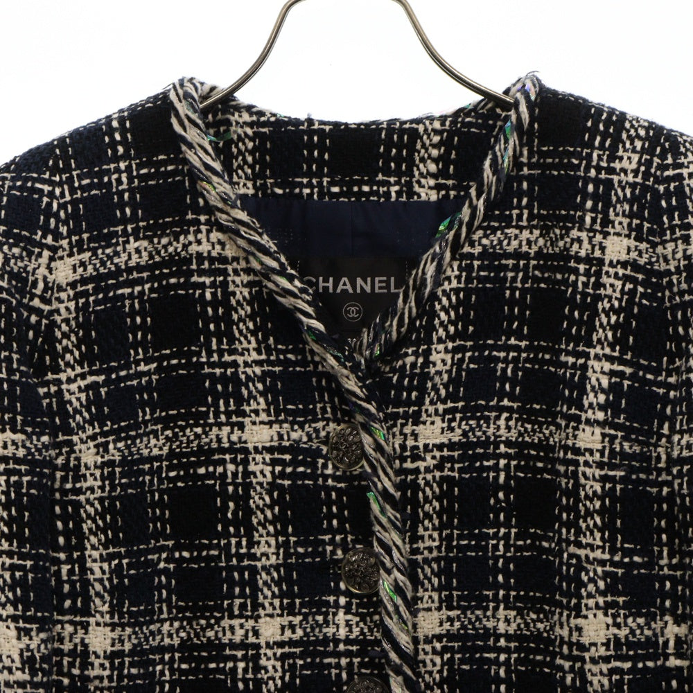 CHANEL(シャネル) ツイードジャケット ホログラムテープ ネイビー×ホワイト ツイード #38 P58787