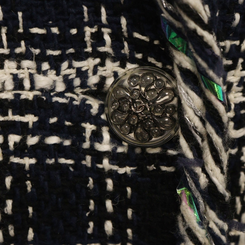 CHANEL(シャネル) ツイードジャケット ホログラムテープ ネイビー×ホワイト ツイード #38 P58787