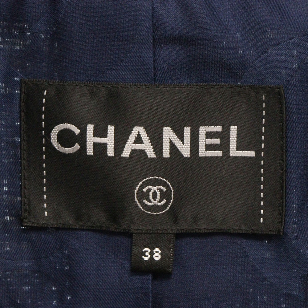 CHANEL(シャネル) ツイードジャケット ホログラムテープ ネイビー×ホワイト ツイード #38 P58787