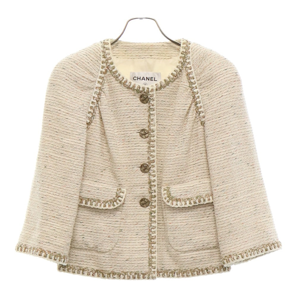 CHANEL(シャネル) ココマークボタン ツイードノーカラージャケット ホワイト レディース P57894V43785