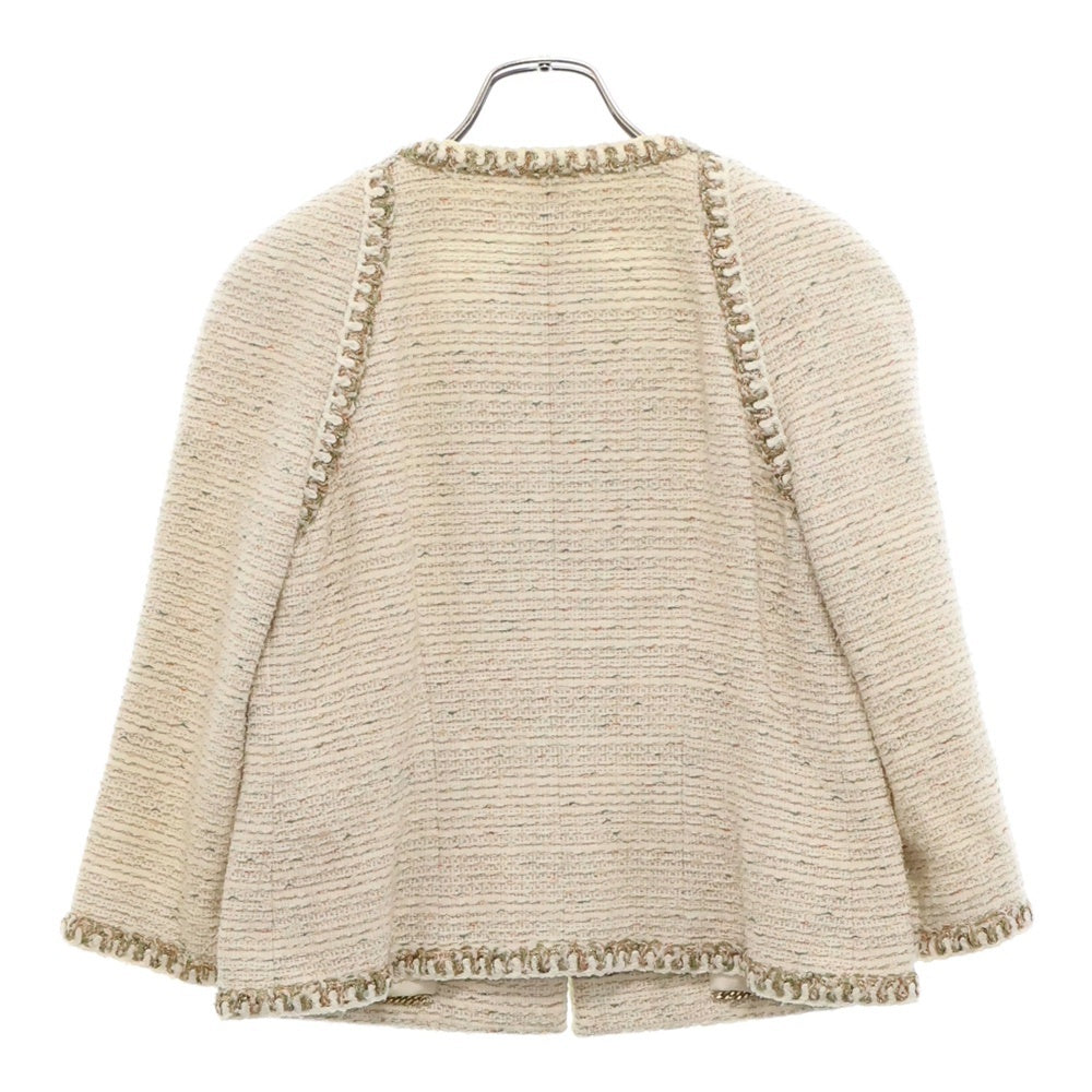 CHANEL(シャネル) ココマークボタン ツイードノーカラージャケット ホワイト レディース P57894V43785