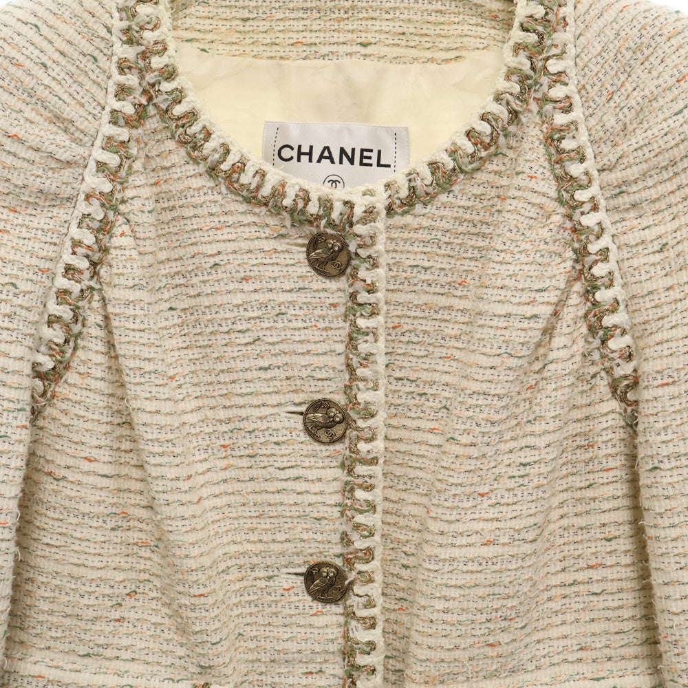CHANEL(シャネル) ココマークボタン ツイードノーカラージャケット ホワイト レディース P57894V43785