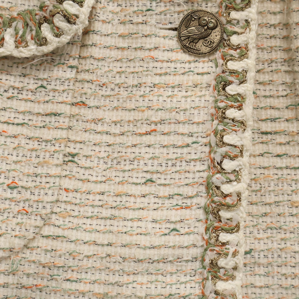 CHANEL(シャネル) ココマークボタン ツイードノーカラージャケット ホワイト レディース P57894V43785