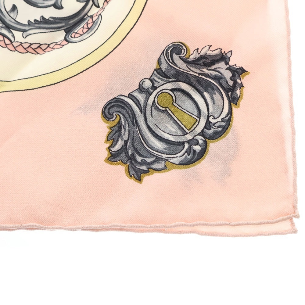 HERMES(エルメス) カレ90 LES CLES 鍵モチーフ シルク スカーフ ピンク×ホワイト