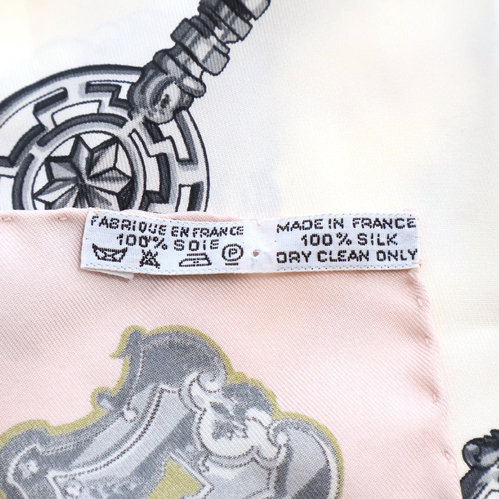 HERMES(エルメス) カレ90 LES CLES 鍵モチーフ シルク スカーフ ピンク×ホワイト