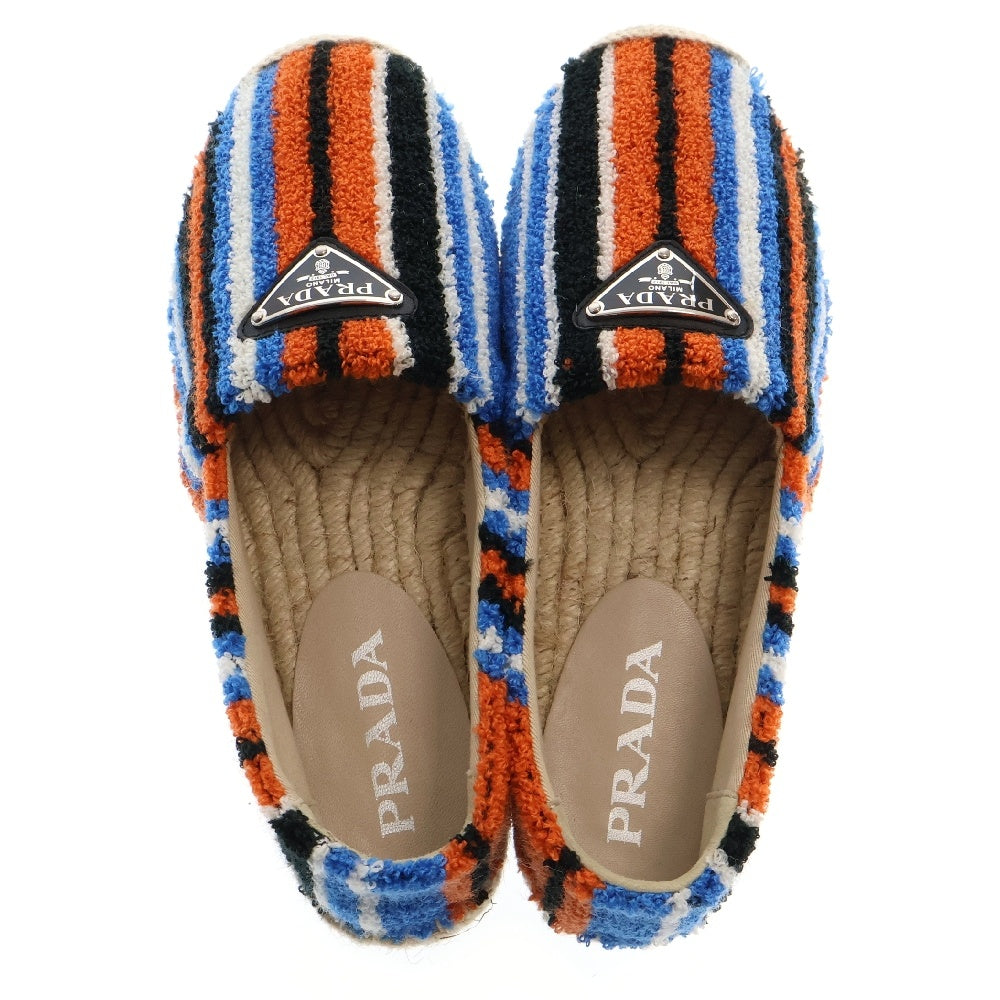 PRADA(プラダ) 22SS テリークロス エスパドリーユ ロゴトライアングルプレート フラットシューズ スリッポン マルチ 1S840M