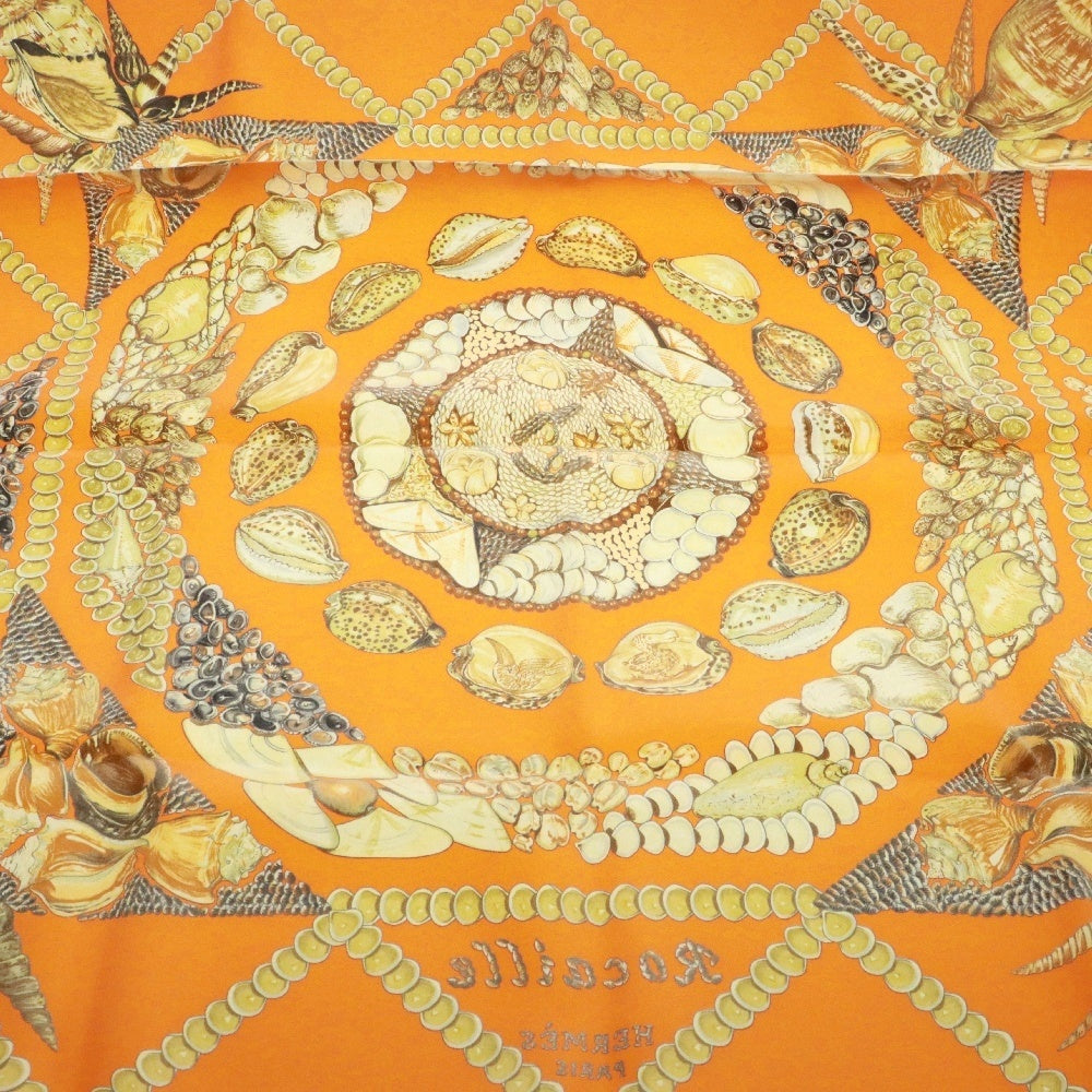 HERMES(エルメス) カレ90 貝モチーフ Rocaille オレンジ シルク スカーフ