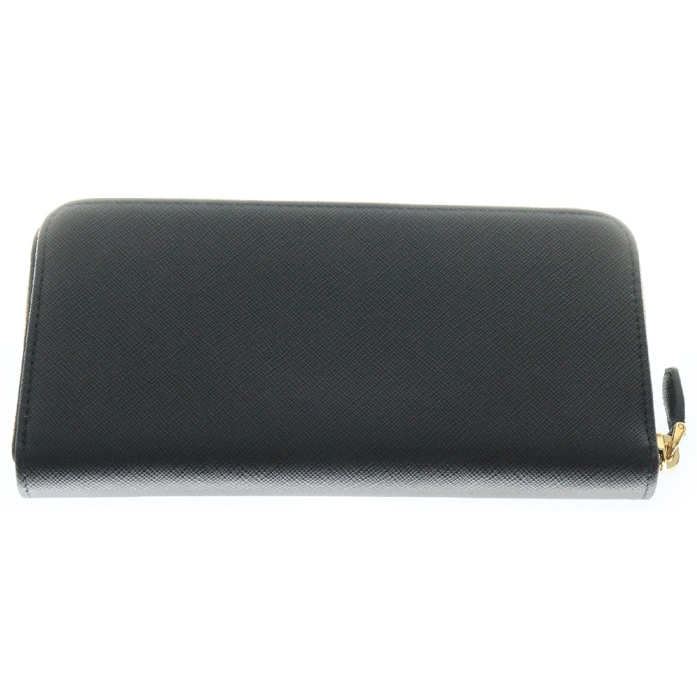 PRADA(プラダ) サフィアーノ 三角ロゴ ラウンドジップ ウォレット 長財布 ブラック レザー ゴールド金具 1ML506