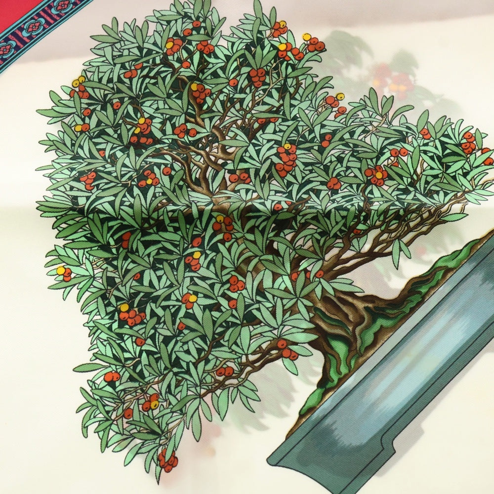 HERMES(エルメス) カレ90 盆栽 美しき時 BONSAI レッド シルク スカーフ