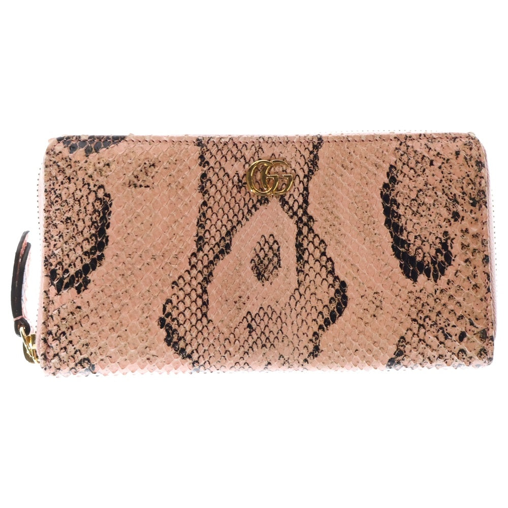 GUCCI(グッチ) GGマーモント ラウンドファスナー ピンク ロングウォレット 長財布 カードケース ゴールド金具 456117