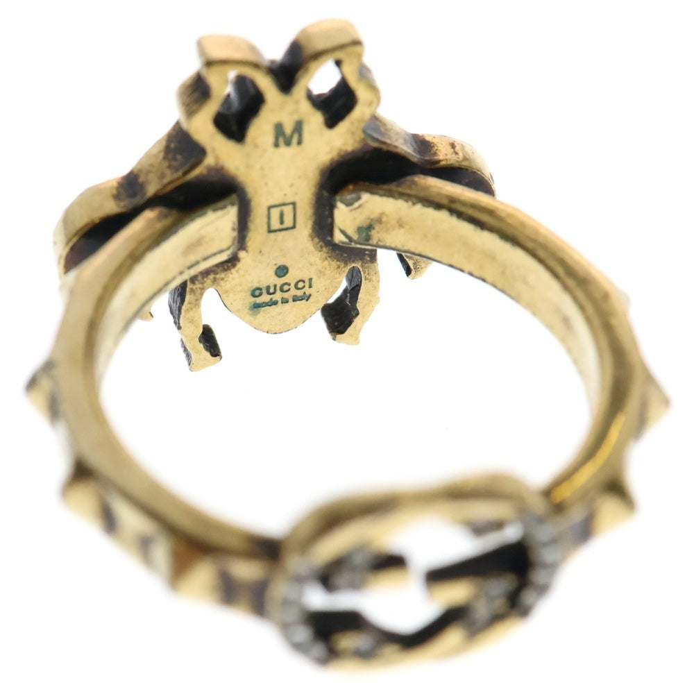 GUCCI(グッチ) Bee インターロッキングG ビー ラインストーン フェイクパール スタッズ リング 指輪 ゴールド 16号
