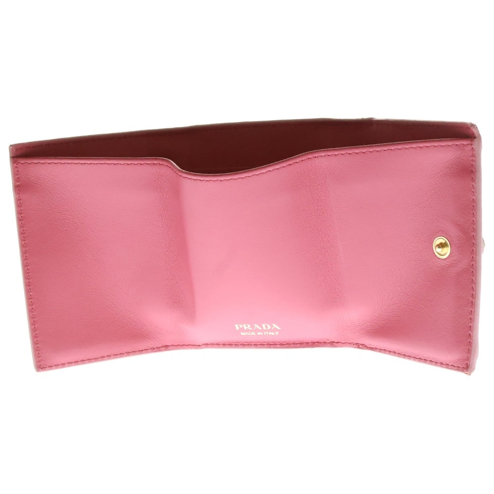 PRADA(プラダ) サフィアーノフィオッコ リボン コンパクトウォレット 三つ折り財布 ピンク レザー 1MH021