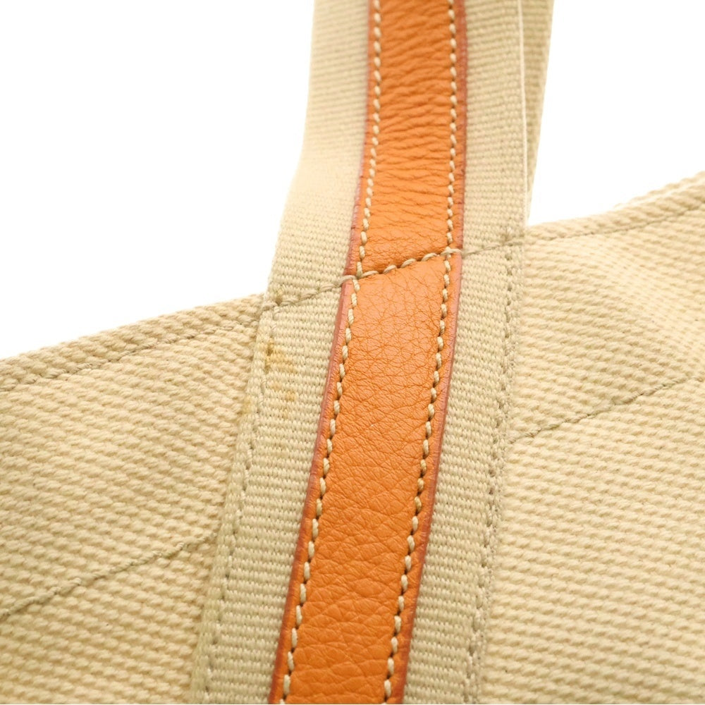 PRADA(プラダ) タツノオトシゴモチーフ スタッズ付 レザー切替 キャンパストートバッグ ベージュ×オレンジ BR2971