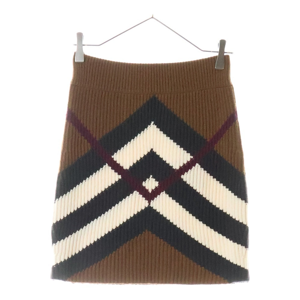 BURBERRY(バーバリー) 22AW ティッシ期 シェブロン チェック ニット ミニスカート ブラウン レディース 8055734