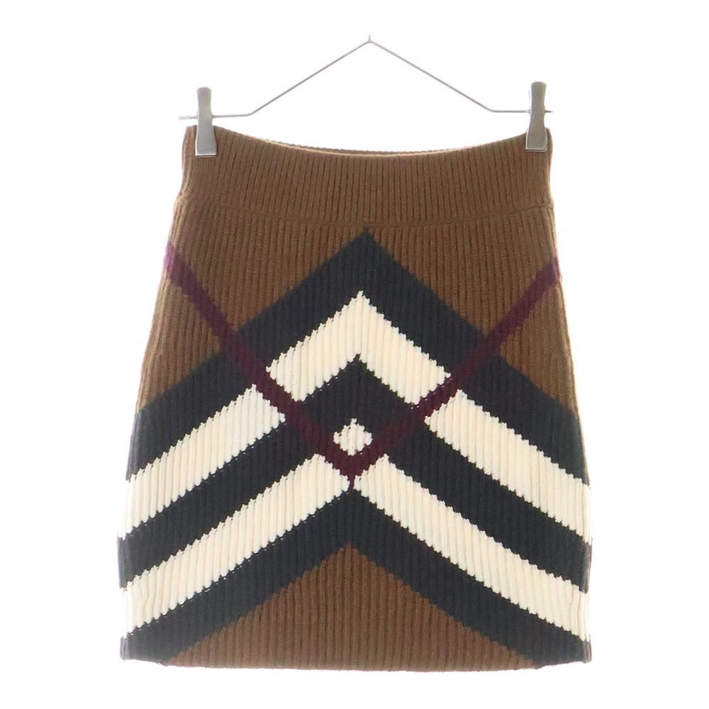 BURBERRY(バーバリー) 22AW ティッシ期 シェブロン チェック ニット ミニスカート ブラウン レディース 8055734