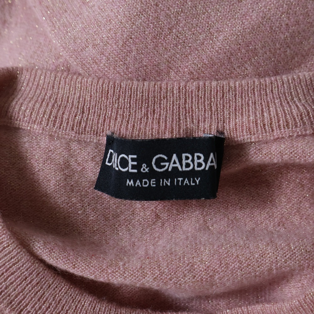 DOLCE & GABBANA(ドルチェアンドガッバーナ) 金ボタン ラメ カシミヤ カーディガン レディース ピンク F3C27K