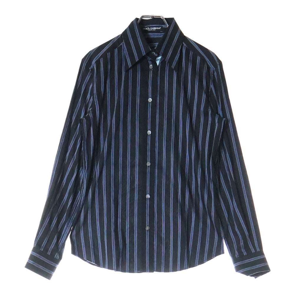 DOLCE & GABBANA(ドルチェアンドガッバーナ) ストライプ柄長袖シャツ ブラック×ブルー F5106T