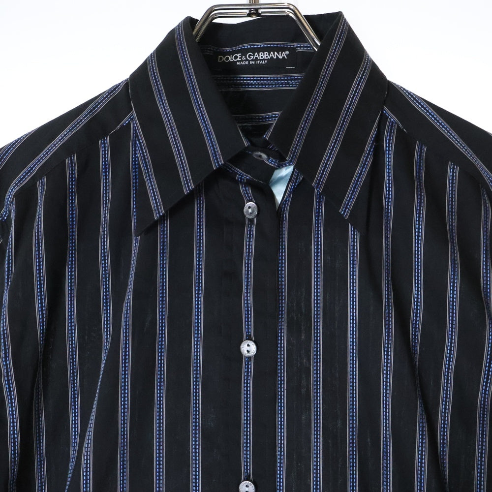 DOLCE & GABBANA(ドルチェアンドガッバーナ) ストライプ柄長袖シャツ ブラック×ブルー F5106T