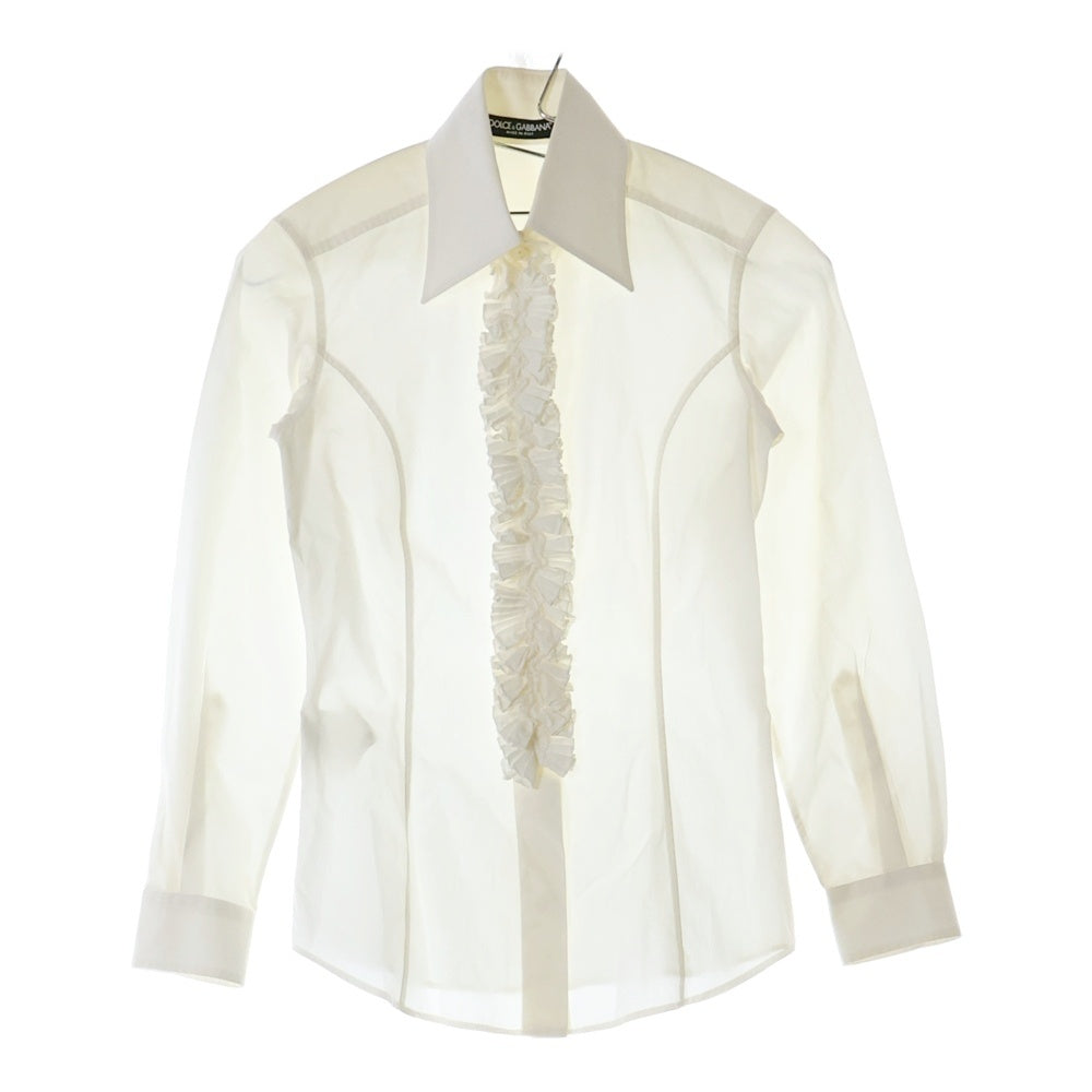 DOLCE & GABBANA(ドルチェアンドガッバーナ) レースフリル レギュラーカラー ロングスリーブ 長袖 ドレスシャツ ホワイト レディース F5166T