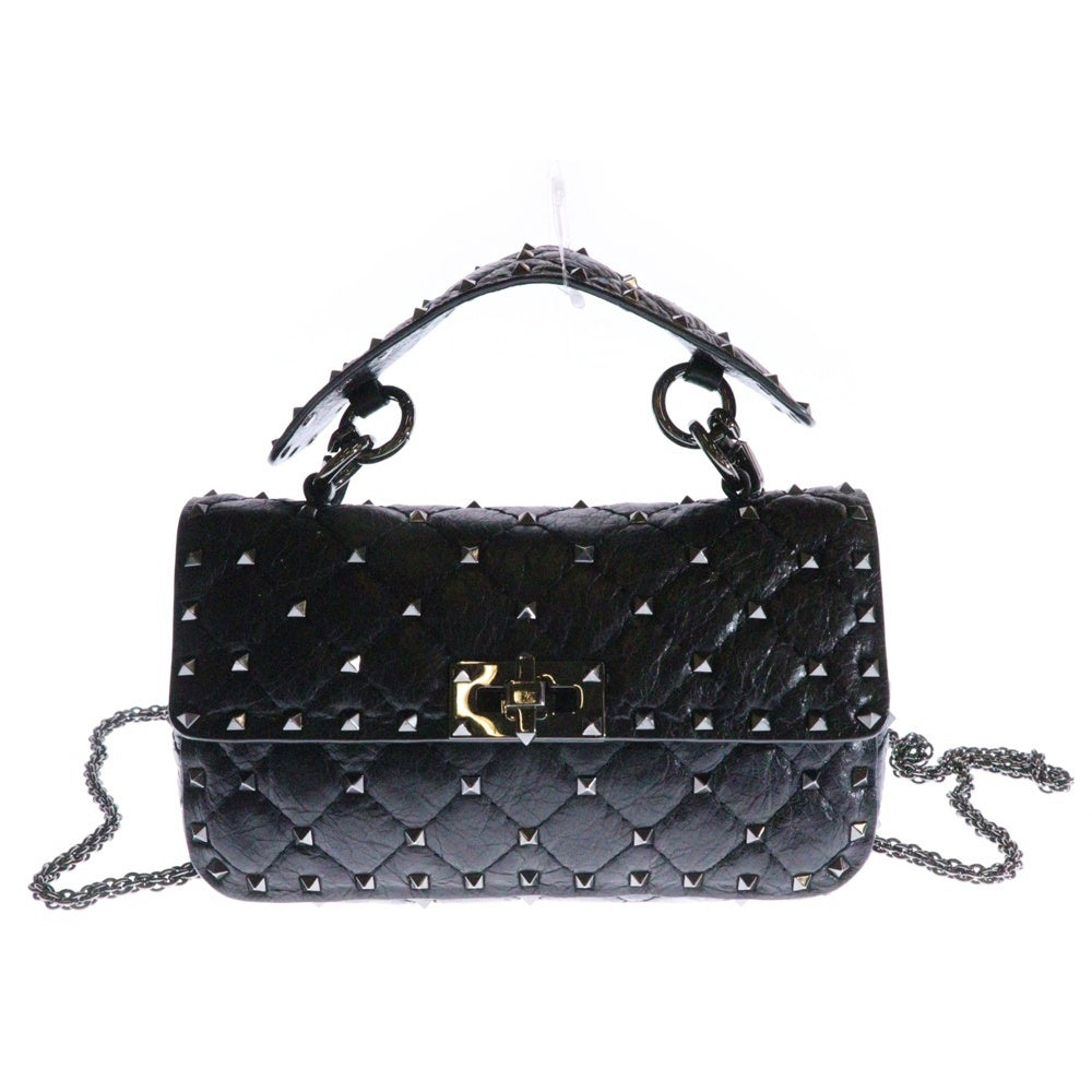VALENTINO(ヴァレンティノ) ロックスタッズスパイク 2WAYバッグ ハンドバッグ チェーンショルダーバッグ ミニバッグ ブラック ガンメタ金具 レザー