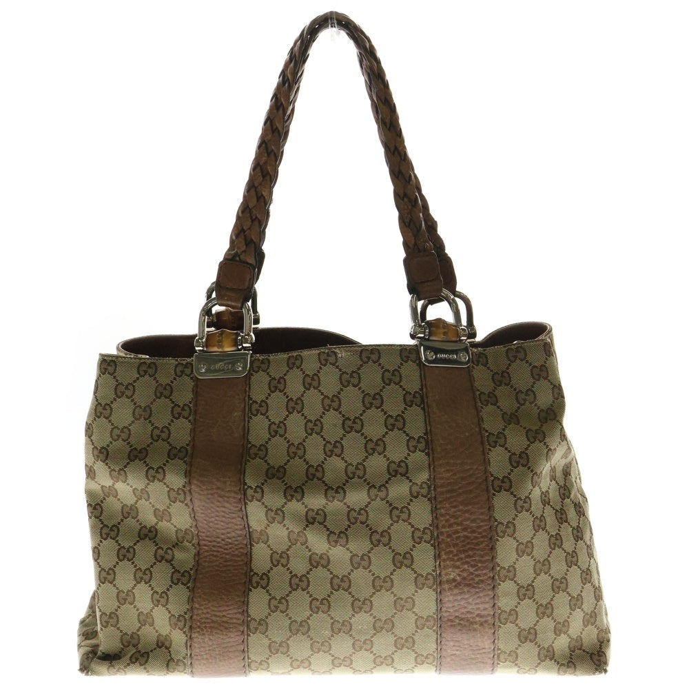GUCCI(グッチ) バンブー GGキャンバス ハンドバッグ トートバッグ ブラウン×ベージュ シルバー金具 232947