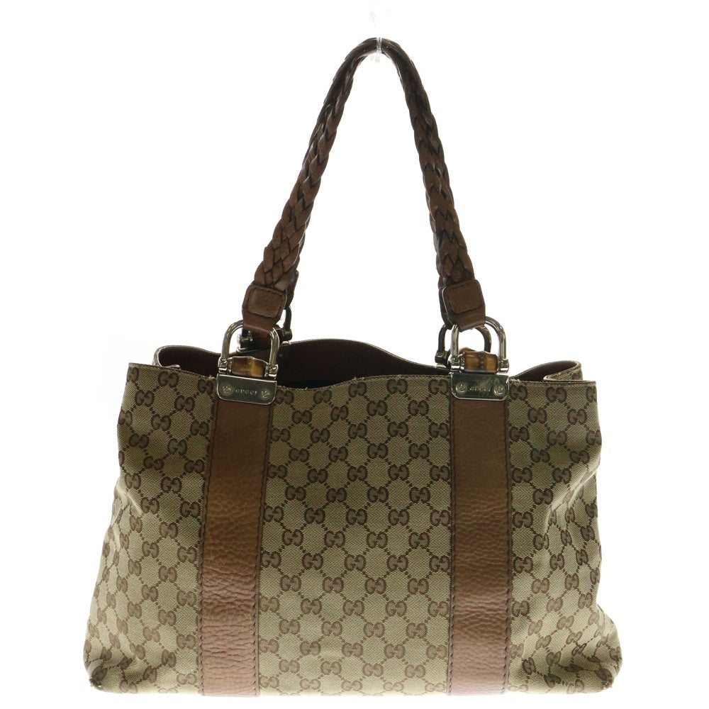 GUCCI(グッチ) バンブー GGキャンバス ハンドバッグ トートバッグ ブラウン×ベージュ シルバー金具 232947