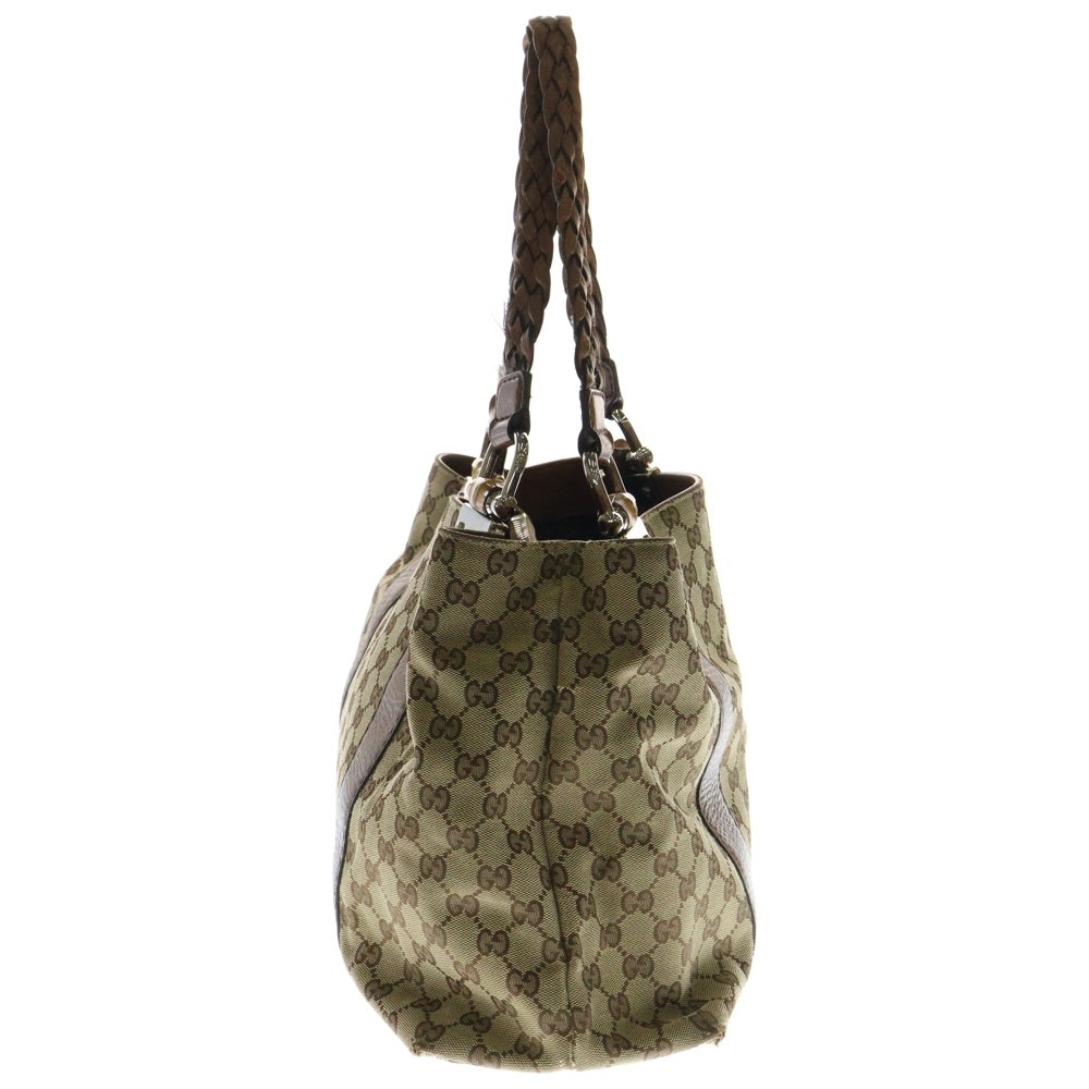 GUCCI(グッチ) バンブー GGキャンバス ハンドバッグ トートバッグ ブラウン×ベージュ シルバー金具 232947