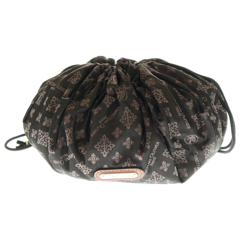 NO BRAND(ノーブランド) クリスチャンオリビエ 裏地スエード ナイロンロゴ巾着ポーチ ブラウン