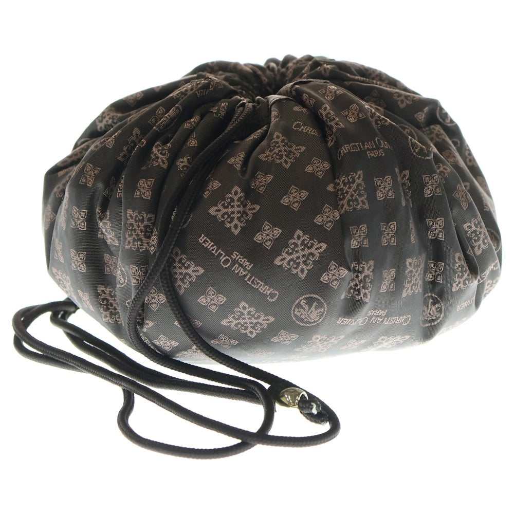 NO BRAND(ノーブランド) クリスチャンオリビエ 裏地スエード ナイロンロゴ巾着ポーチ ブラウン