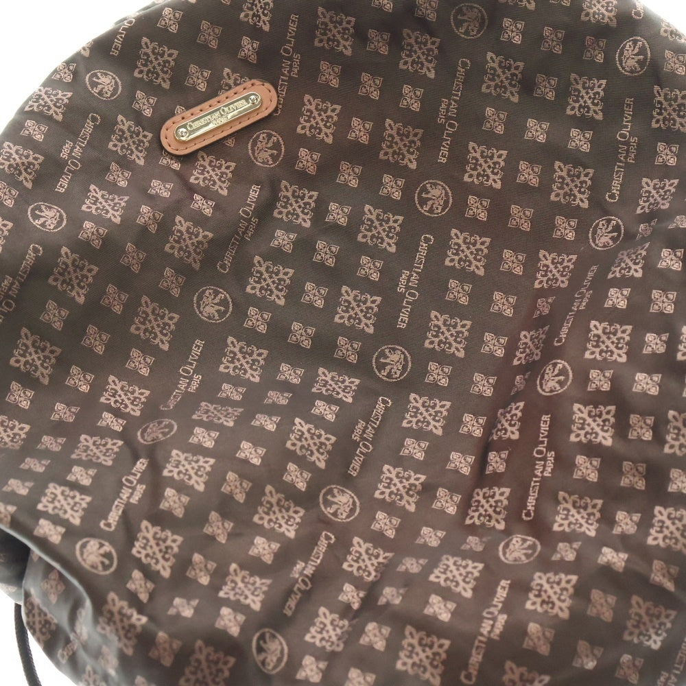 NO BRAND(ノーブランド) クリスチャンオリビエ 裏地スエード ナイロンロゴ巾着ポーチ ブラウン