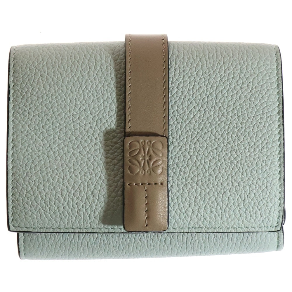 LOEWE(ロエベ) トライフォールド アナグラムロゴ レザー コンパクトウォレット 三つ折り財布 ライトブルー/ベージュ