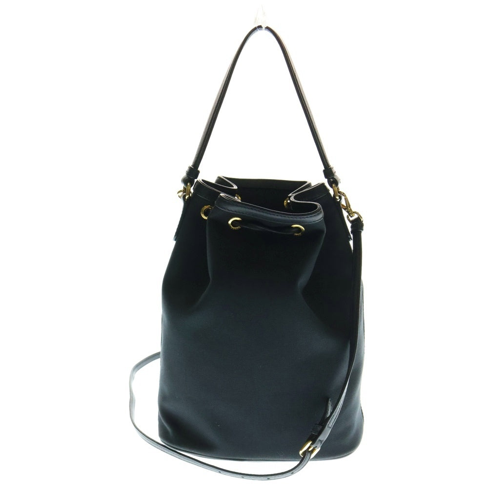 PRADA(プラダ) デュエット ロゴプリント キャンバス レザー ショルダー バケット バッグ ゴールド金具 ブラック 1BH038
