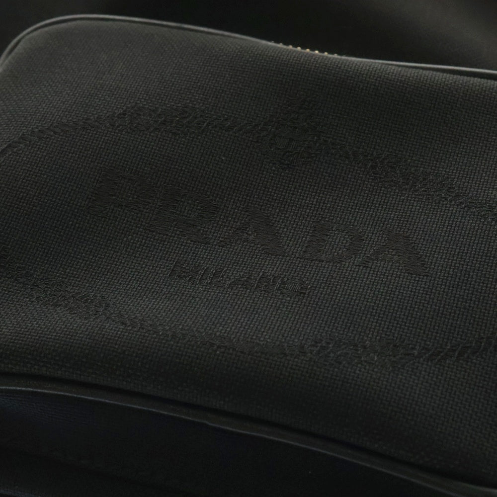 PRADA(プラダ) デュエット ロゴプリント キャンバス レザー ショルダー バケット バッグ ゴールド金具 ブラック 1BH038