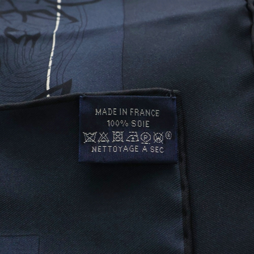 HERMES(エルメス) カレ90 ジャングル ラブ レインボー スカーフ グリーン×ネイビー シルク