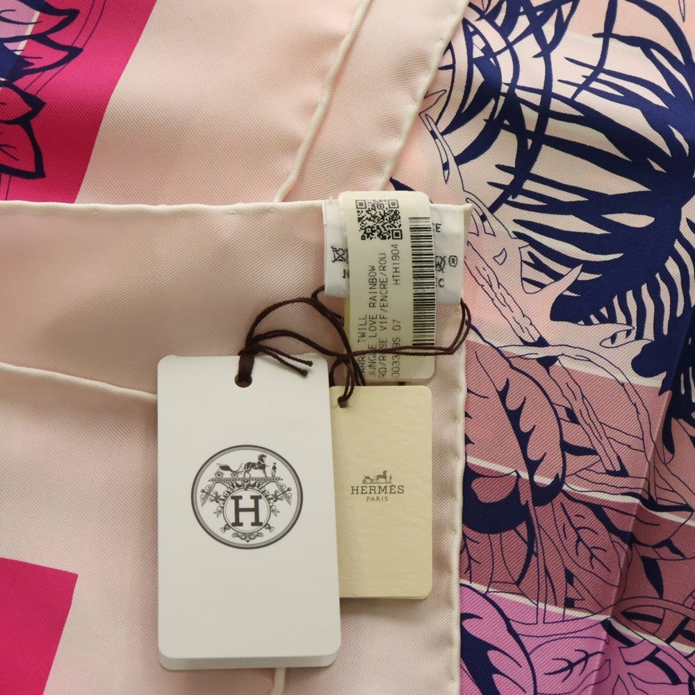 HERMES(エルメス) カレ90 ジャングル ラブ レインボー スカーフ ピンク×レッド シルク