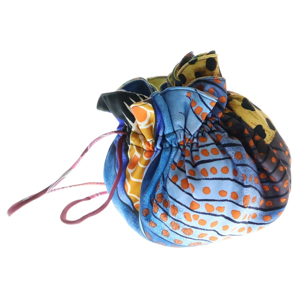 HERMES(エルメス) プティアッシュ 巾着ポーチ 収納 ケース ブルー×ピンク マルチカラー