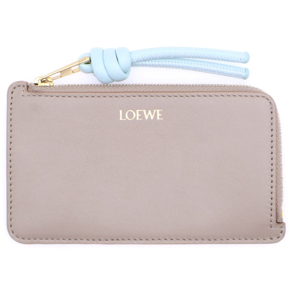 LOEWE(ロエベ) ノット カードケース フラグメントケース ベージュ×ライトブルー レザー ゴールド金具