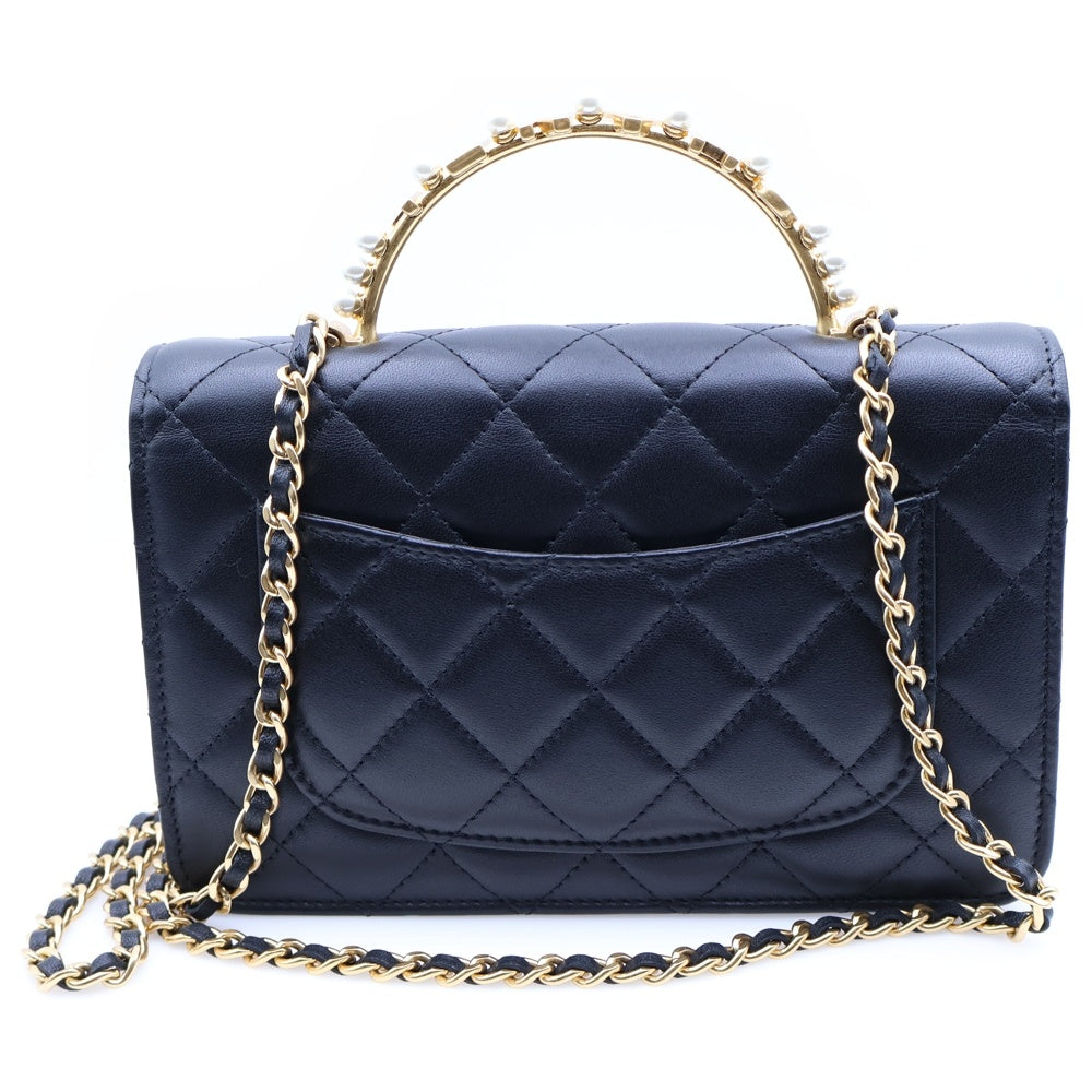 CHANEL(シャネル) マトラッセ トップハンドル チェーンウォレット ショルダーバッグ ブラック ラムスキン ゴールド金具 AP3504