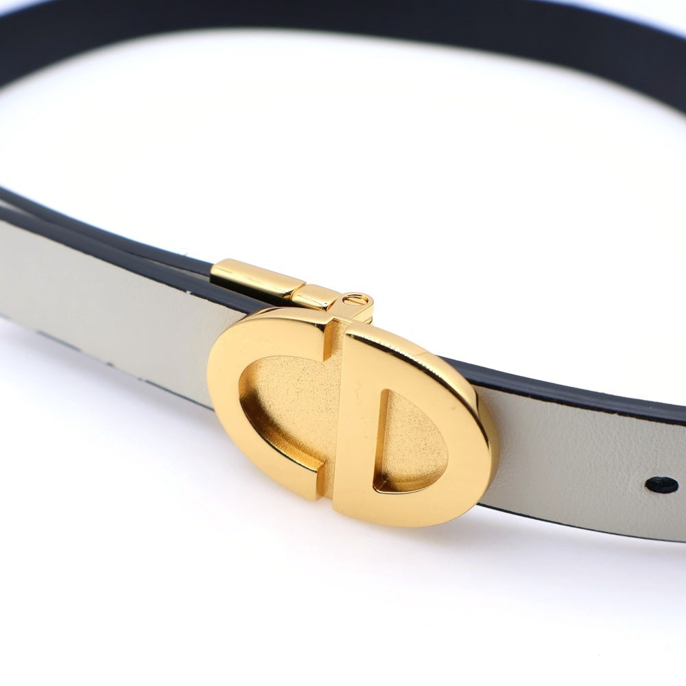 Christian Dior(クリスチャンディオール) CD ロゴ レザーベルト ホワイト×ブラック ゴールド金具