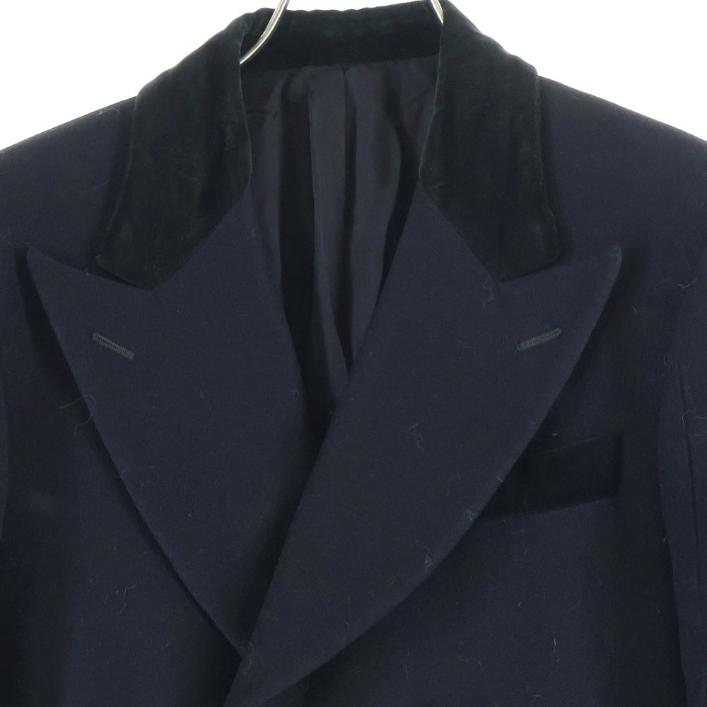 BOTTEGA VENETA(ボッテガヴェネタ) ベロア ベルベット 切り替え カシミヤ混 ウール ダブルブレスト ピークドラペル チェスターコート ブラック 243881 VHFD1