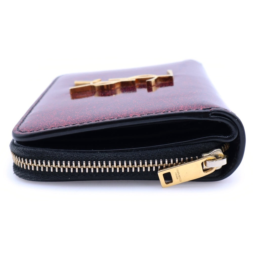 SAINT LAURENT PARIS(サンローランパリ) ロゴ 二つ折り財布 クリスマス限定カラー ウォレット メタリックピンク ラメ エナメル ゴールド金具