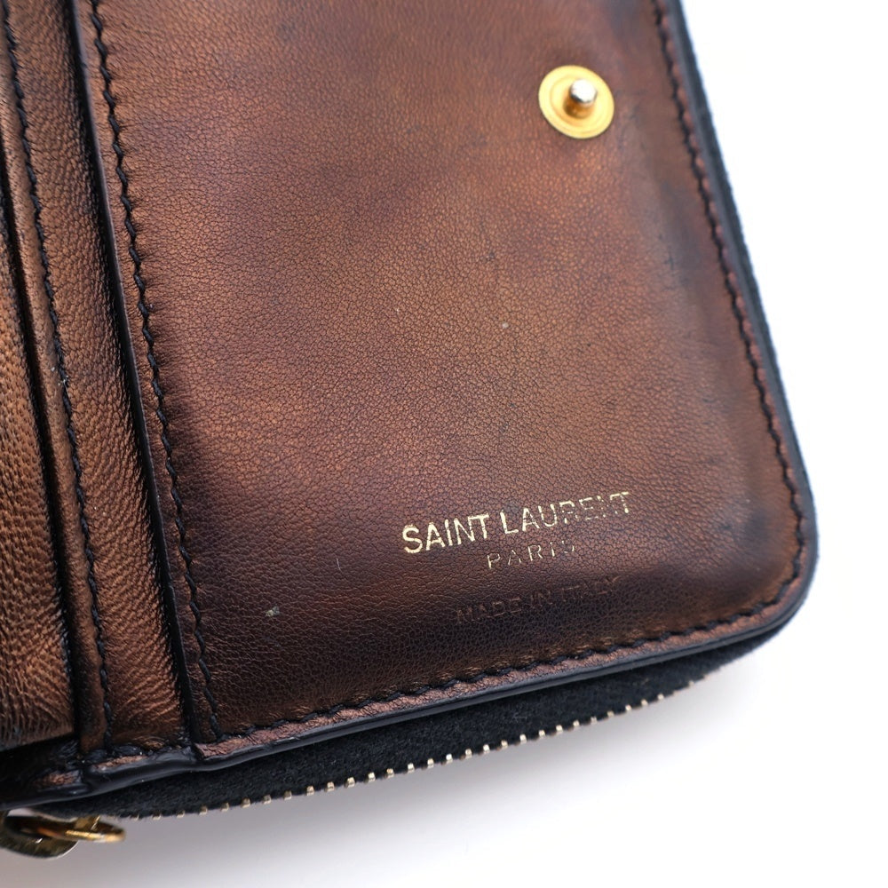 SAINT LAURENT PARIS(サンローランパリ) ロゴ 二つ折り財布 クリスマス限定カラー ウォレット メタリックピンク ラメ エナメル ゴールド金具