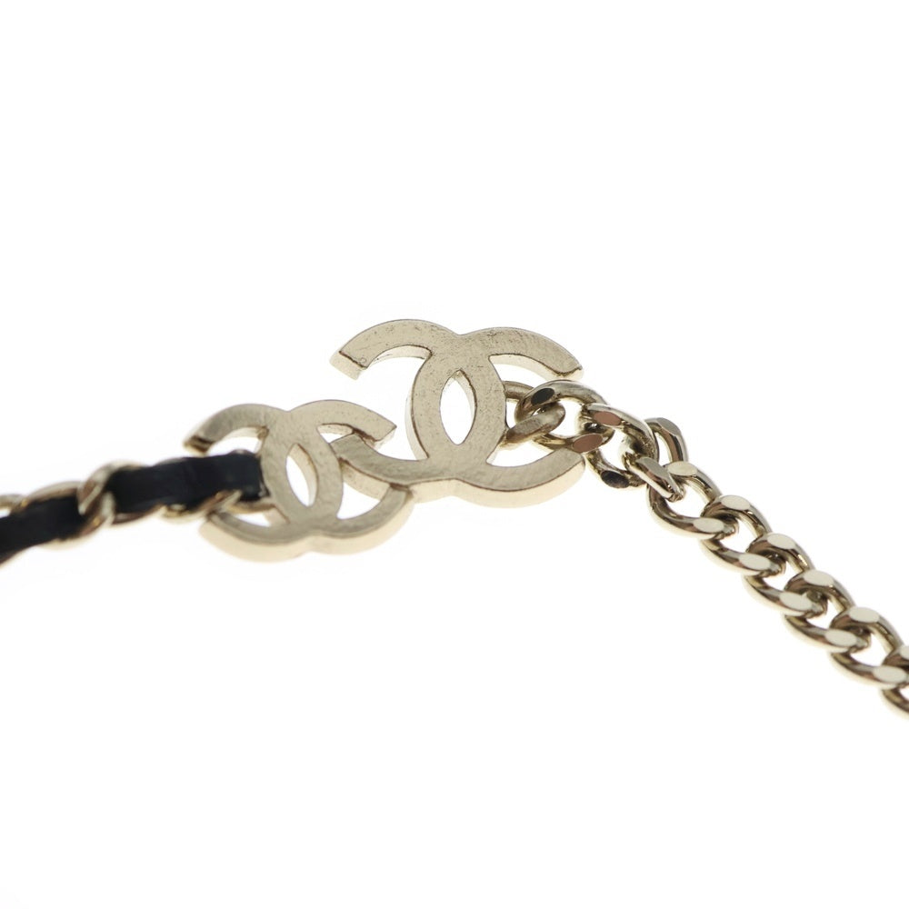 CHANEL(シャネル) ココマーク ラインストーン レザー チェーン チョーカー ネックレス ゴールド/ブラック A23V レディース